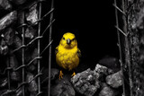 Illustration of a canary in a coal mine.  Generative AI. 