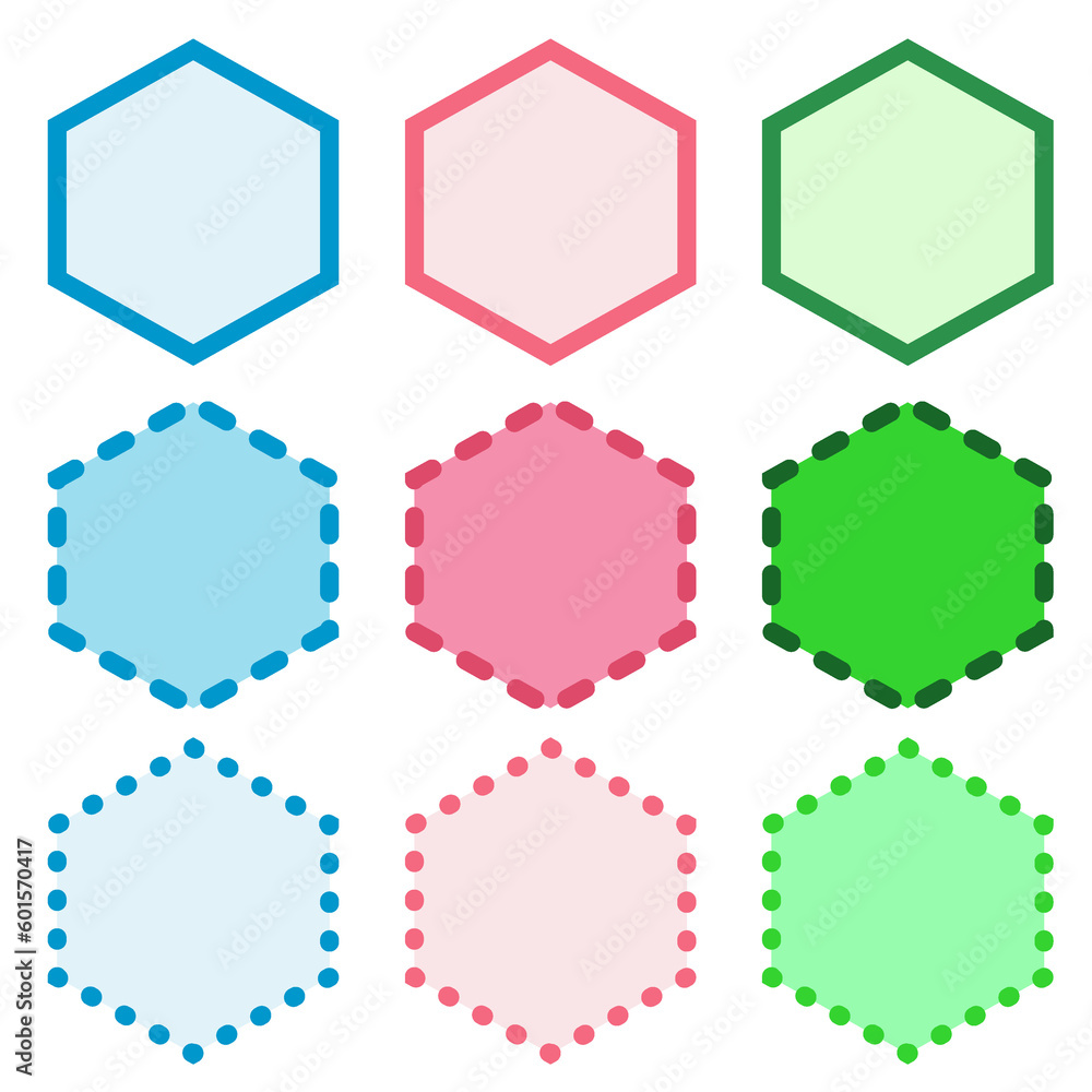 Set of six hexagon icons in different colors. Vector illustration. Set of six hexagon icons in different colors. Vector illustration.