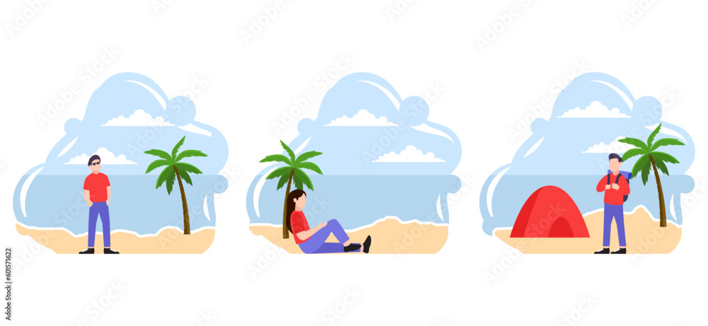 Obraz premium Weekend Activity Flat Bundle Design Illustration