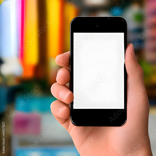 Blank image of a phone while in the hand of a woman 