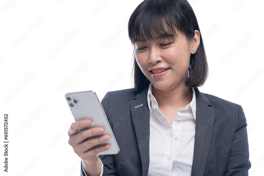 working woman wearing a suit is using a smartphone working woman wearing a suit is using a smartphone