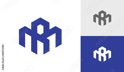 Letter MR initial hexagon monogram logo design vector