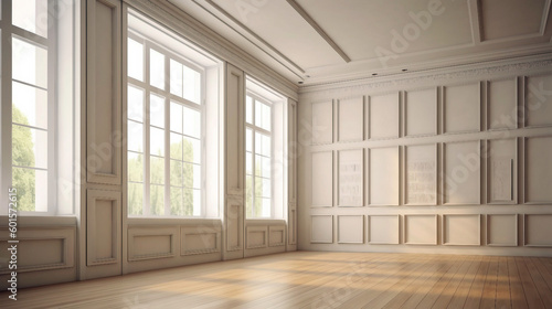 Empty room with wooden walls and wooden floor. Generative ai illustration