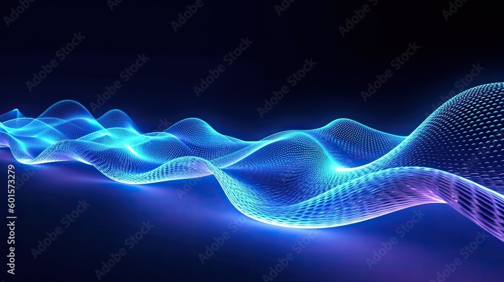 Fototapeta premium Dot blue wave light screen gradient texture background. Abstract technology big data digital background. 3d rendering