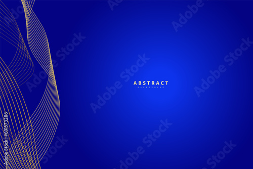 Abstract blue background with gold lines curved