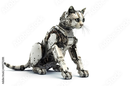 Image of a cat modified into a electronics robot on a white background. Pet. Animal. illustration, generative AI. © yod67