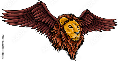 vector illustration of lion head winged on white background