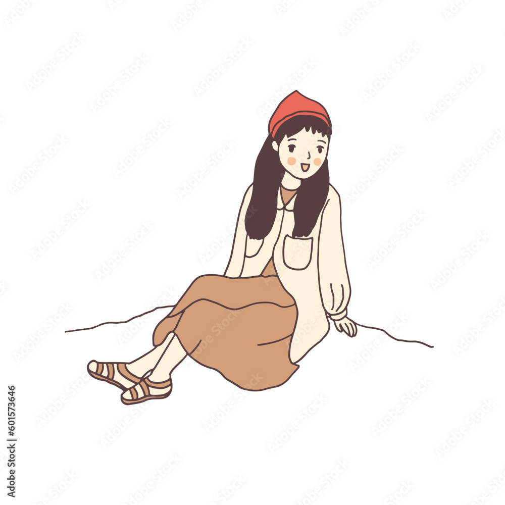 cute girl sitting on ground, hand drawn style vector cute girl sitting on ground, hand drawn style vector