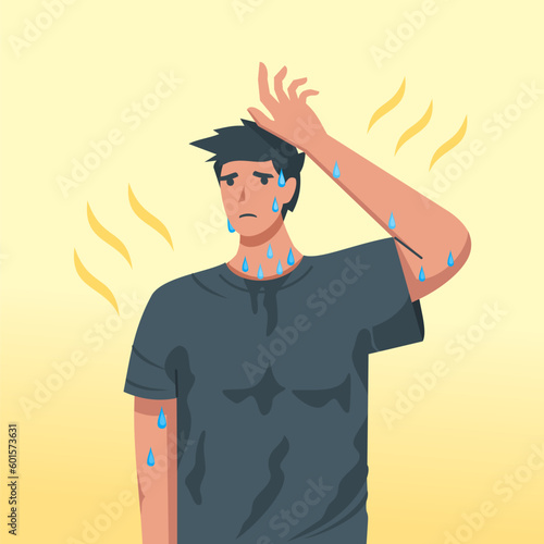 Sweaty Person Suffering from Heat Illustration