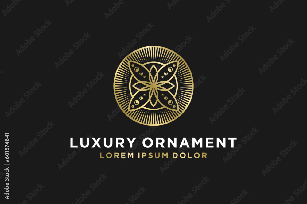 Luxury gold ornament logo design flower elegance icon symbol