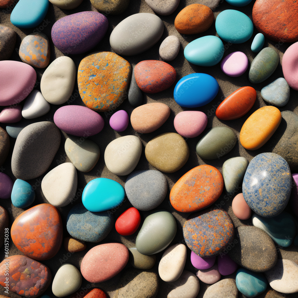 Colorful pattern of small pebbles creates a beautiful effect. Bright, eye-catching, mosaic concept created with generative AI. Colorful pattern of small pebbles creates a beautiful effect. Bright, eye-catching, mosaic concept created with generative AI.