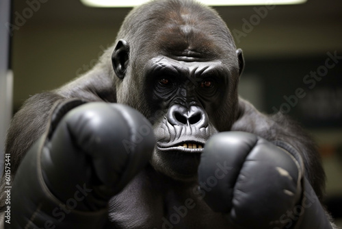 a gorilla wearing boxing gloves