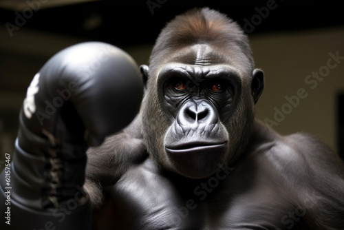 a gorilla wearing boxing gloves