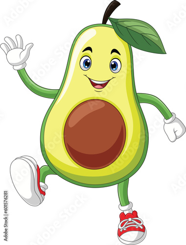 Cute avocado cartoon waving hand