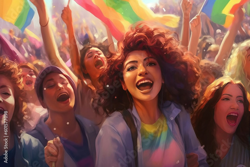 illustration of people celebrating at the pride parade