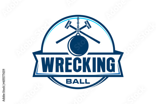 Wrecking ball logo design building demolition industry vector template