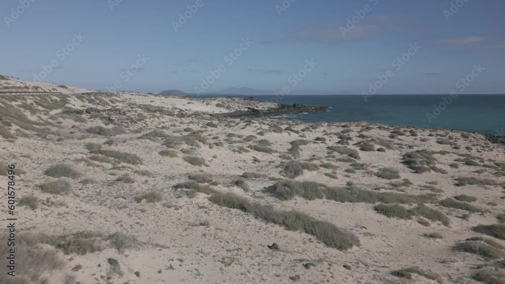 Aerial shot of sand dunes and rocky coast near Corralejo Aerial shot of sand dunes and rocky coast near Corralejo