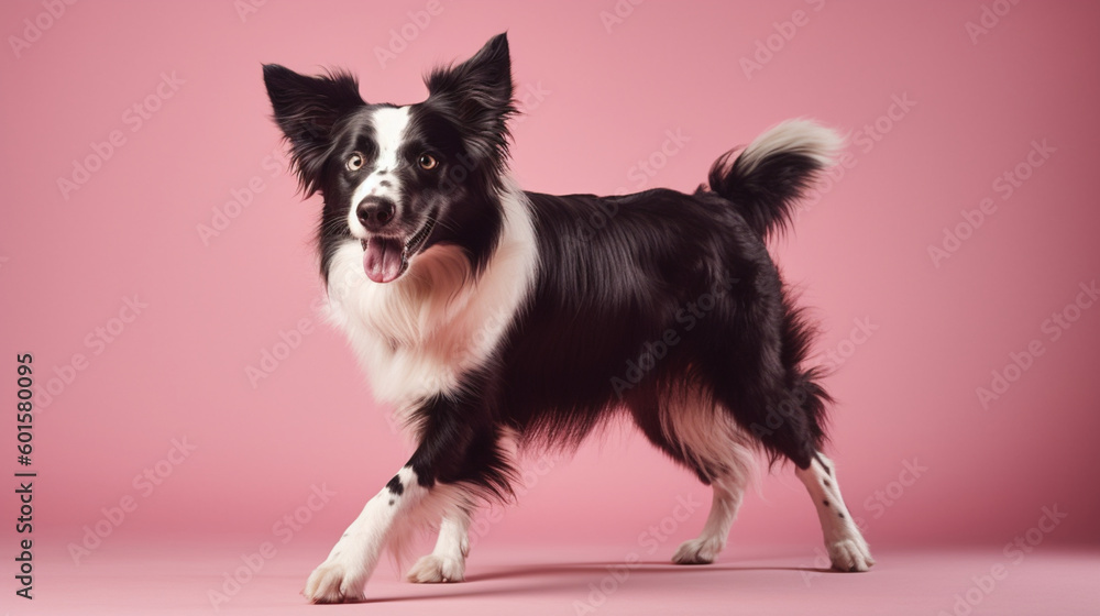Pastel puppies. Happy dog laughing on plain pastel background. Cute happy dog jumping with open mouth. Images of happy and funny dogs. mage generated by AI. Pastel puppies. Happy dog laughing on plain pastel background. Cute happy dog jumping with open mouth. Images of happy and funny dogs. mage generated by AI.