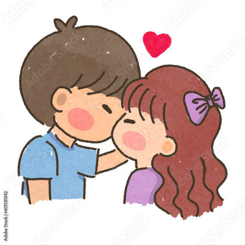 cute cartoon drawing  kiss  love  happy