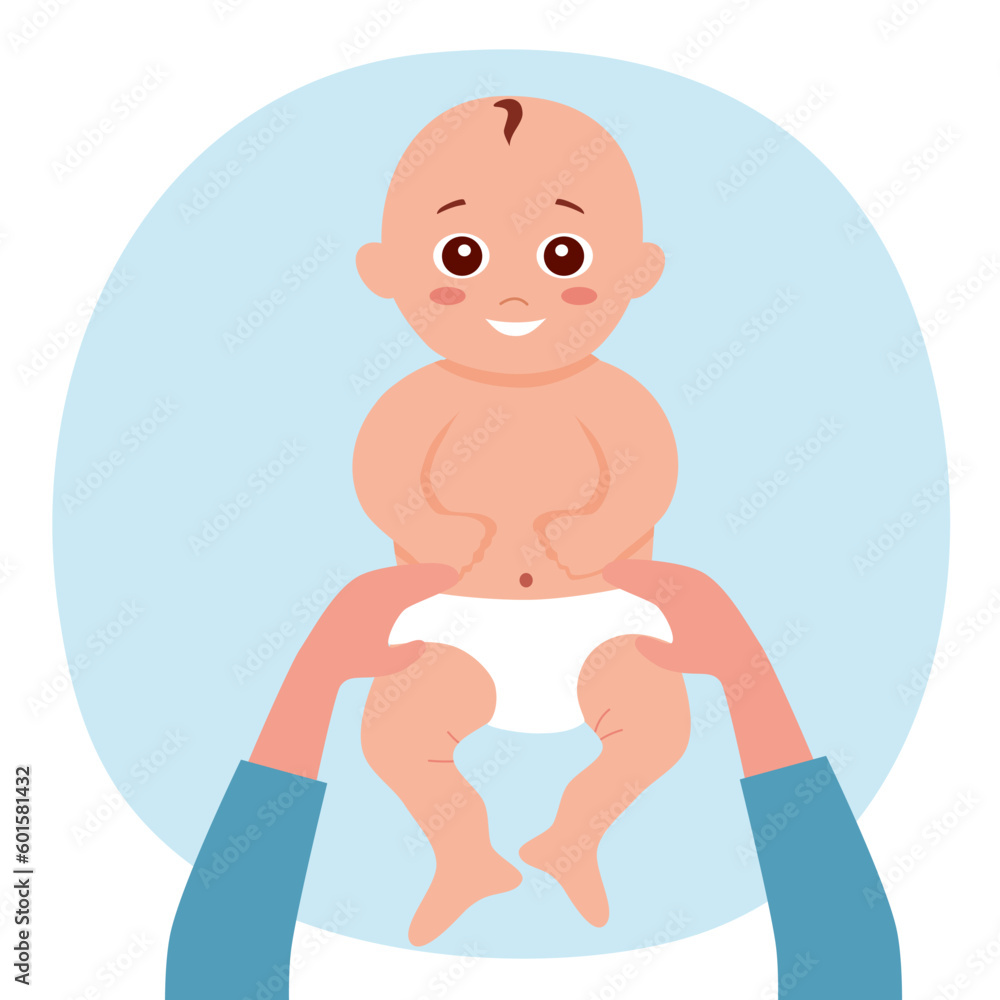 Mom changing a baby diaper in flat design on white background. Mom changing a baby diaper in flat design on white background.
