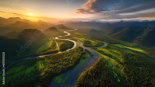 Vast and lush green forest,...