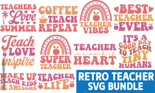 Retro teacher svg bundle, teacher t-shirt bundle