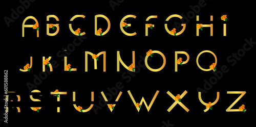 Flower with gold alphabet letters font