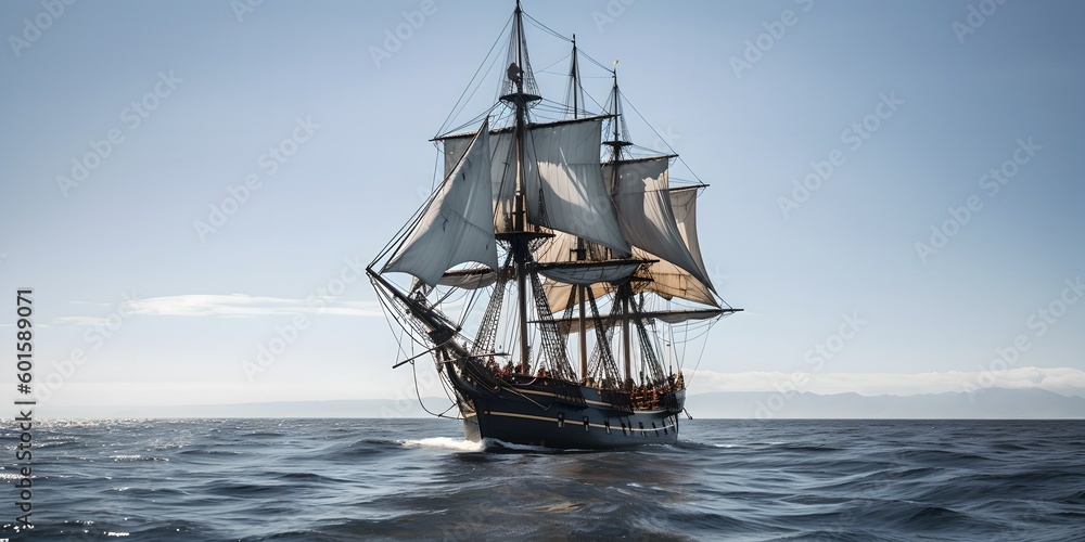 a large sailing ship in the middle of the ocean a large sailing ship in the middle of the ocean
