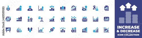 Increase and decrease icon collection. Duotone color. Vector and transparent illustration. Containing increase, data analytics, profit, analytic, benefits, businessman, career promotion, and more.