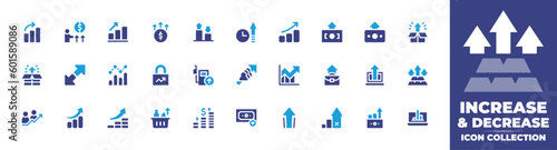 Increase and decrease icon collection. Duotone color. Vector and transparent illustration. Containing increase, increasing, business and finance, growth, money, gasoline, improve, food, and more.