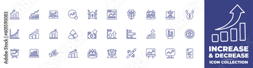 Increase and decrease line icon collection. Editable stroke. Vector illustration. Containing increase, income, analytics, search chart, web, traffic light, marketing, risk, currency, chart, and more.
