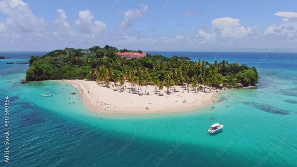 Stunning Bacardi Island Cayo Levantado, idyllic Caribbean ocean and beach. Drone Stunning Bacardi Island Cayo Levantado, idyllic Caribbean ocean and beach. Drone