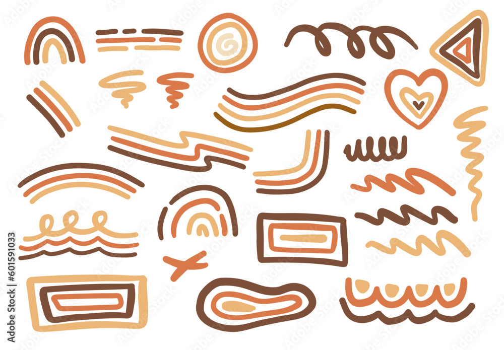 collection of aesthetic memphis line doodle and shape in earthy brown color, aesthetic organic line element decoration for contemporary design collection of aesthetic memphis line doodle and shape in earthy brown color, aesthetic organic line element decoration for contemporary design