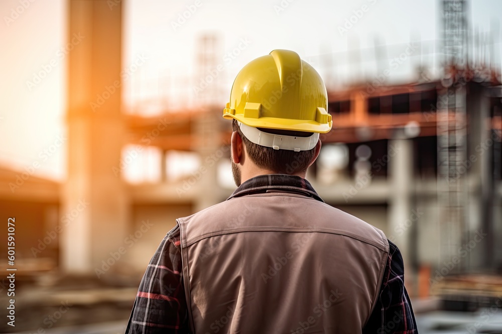 Follow the Worker, A View from Behind at a Construction Site, Generative AI Technology Follow the Worker, A View from Behind at a Construction Site, Generative AI Technology