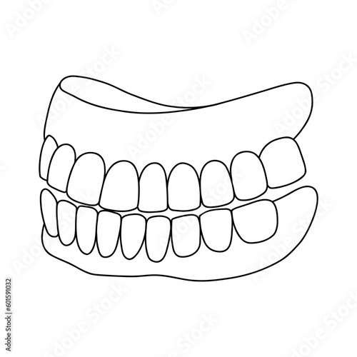 Dental prosthesis outline doodle icon. Dentistry, stomatology illustration