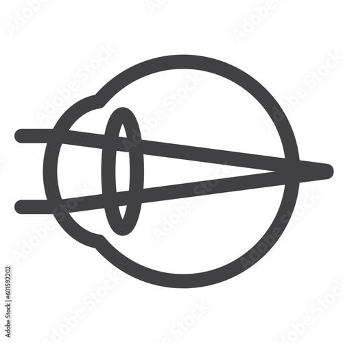 human eye, lens focus inside an eyeball, simple thin line icon