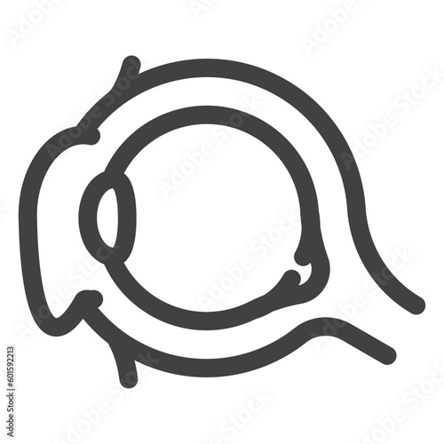 human eye, lens focus inside an eyeball, simple thin line icon
