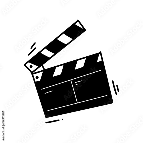 Hand Drawn Movie Clapper Board Illustration. Doodle Vector. Isolated on White Background - EPS 10 Vector
