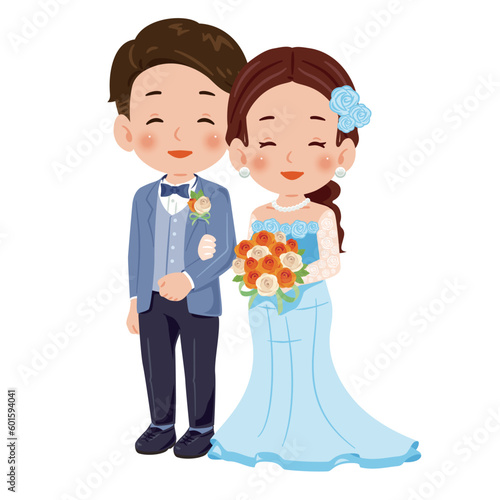 笑顔　男性と青のドレスの女性