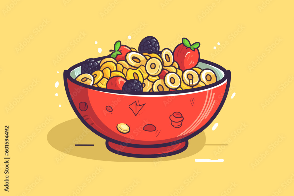 Doodle inspired Cereal, cartoon sticker, sketch, vector, Illustration