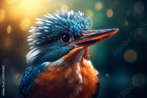 Stunning portrait of kingfisher perched on a stalk. generative AI © mualtry002