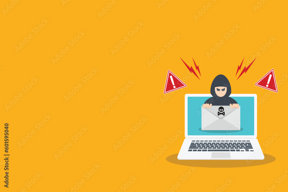 Hacker, Cyber criminal with laptop stealing user personal data. Hacker attack and web security. Internet phishing concept. Hacker in black hood with laptop trying to cyber attack. Hacker, Cyber criminal with laptop stealing user personal data. Hacker attack and web security. Internet phishing concept. Hacker in black hood with laptop trying to cyber attack.