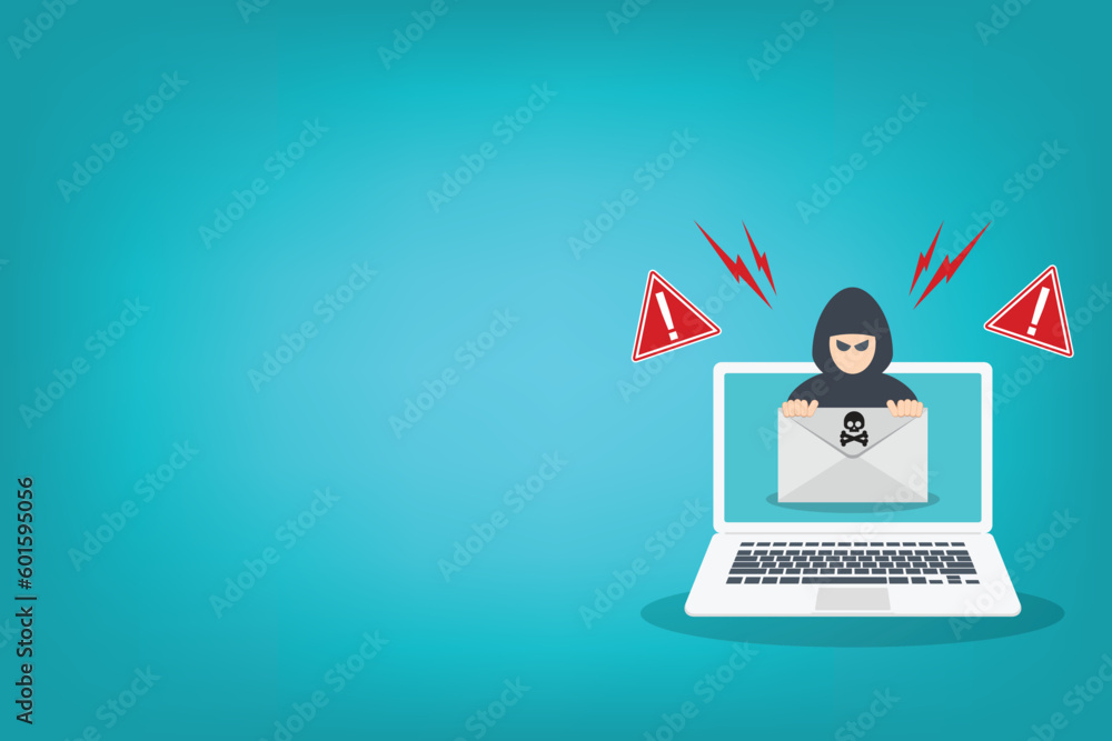 Hacker, Cyber criminal with laptop stealing user personal data. Hacker attack and web security. Internet phishing concept. Hacker in black hood with laptop trying to cyber attack. Hacker, Cyber criminal with laptop stealing user personal data. Hacker attack and web security. Internet phishing concept. Hacker in black hood with laptop trying to cyber attack.