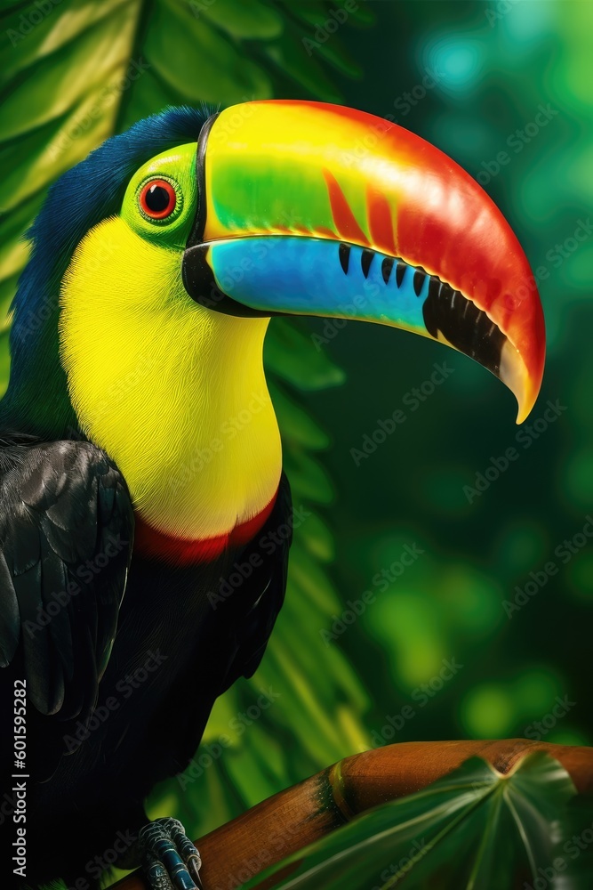 Fototapeta premium Keel-billed Toucan in the wild. Generative AI