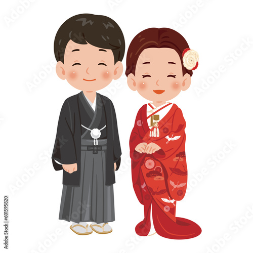 笑顔の男女　洋髪　色打掛