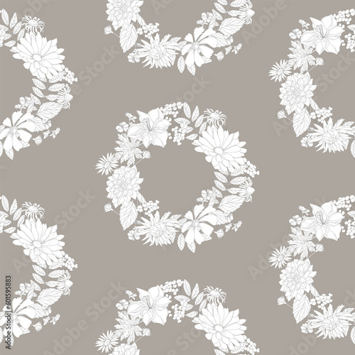 Two-color vector floral pattern. Design for wallpaper, wrapping paper, background, fabric. Vector seamless background with decorative climbing flowers.