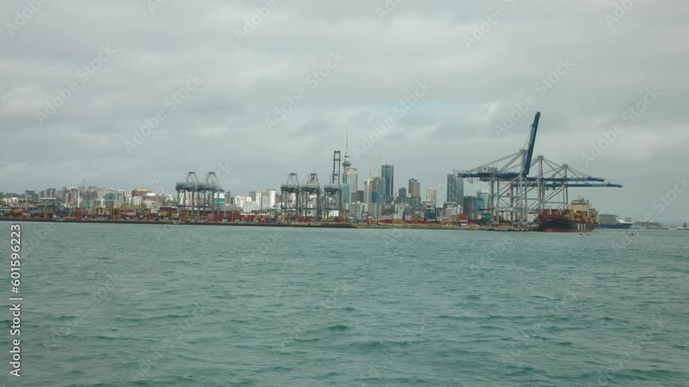 Auckland harbour with the city centre in the background, shot handheld from a ferry Auckland harbour with the city centre in the background, shot handheld from a ferry