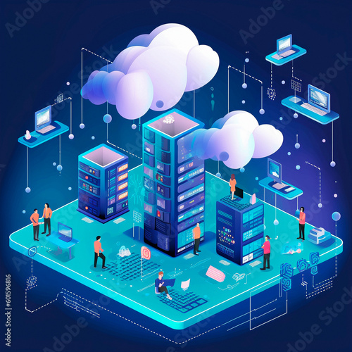 Cloud technology, data exchange. High quality illustration Generative AI