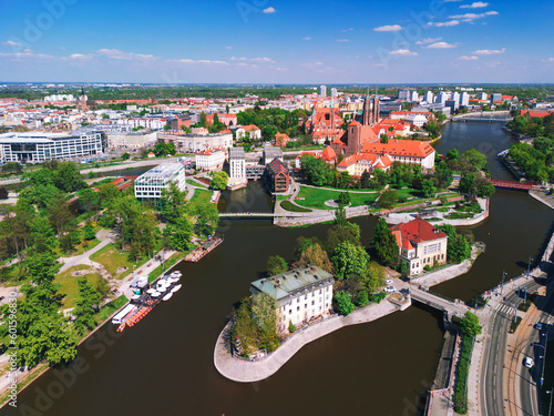 Aerial view of Wroclaw with Slodowa island and Oder river in Poland photo