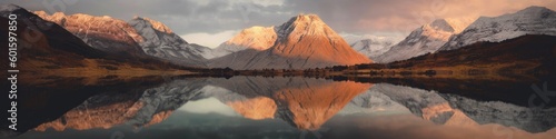 mountain lake panorama at dawn